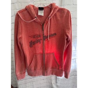 Harley-Davidson Full Zip Hoodie Motorcycle Graphic Coral Pink Size‎ M